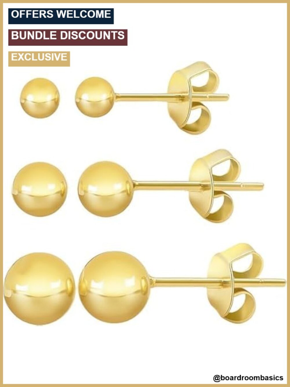 14K Gold Stud Earrings for Women Ball Earrings Set of 3 Pairs